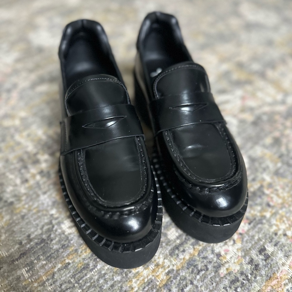 Aquatalia Marta Patent Leather Casual Penny Loafers 7 Weatherproof Chunky Black - Picture 5 of 10